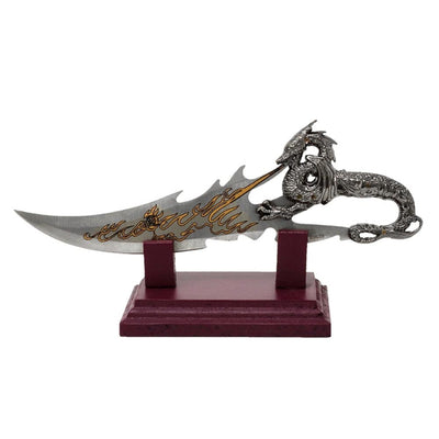 Dekorativ dolk med drage på fod 19 cm - fantasy - rustfrit stål – SW-185