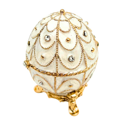 Eksklusiv metallsmykkeskrin, Fabergé-æg med krystaller - B0748-17WH