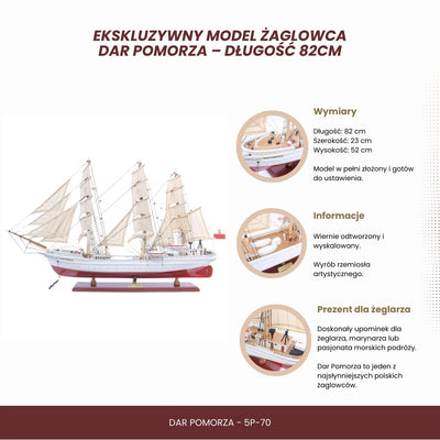 Eksklusiv model af sejlskibet Dar Pomorza 82 cm med mulighed for personlig gravering