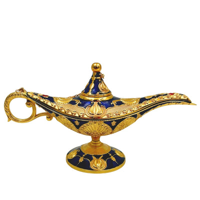 Aladdins lampe LABB med metaldekorationer i guldfarve, mørk marineblå, 22 x 7 x 11 cm