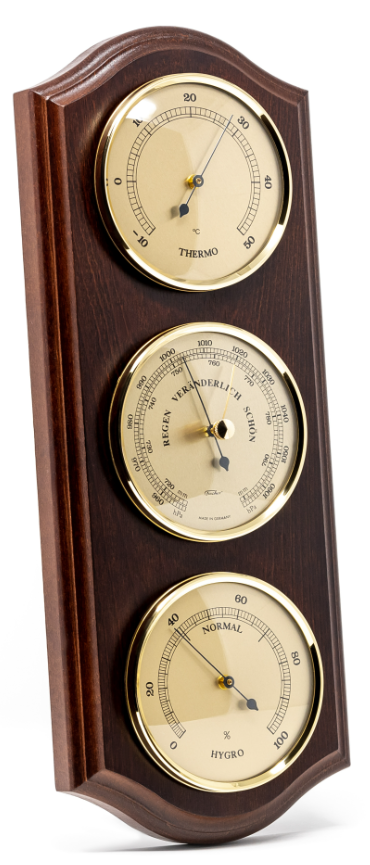 Fischer vejrstation - barometer hygrometer termometer - messing træ - 9176-22
