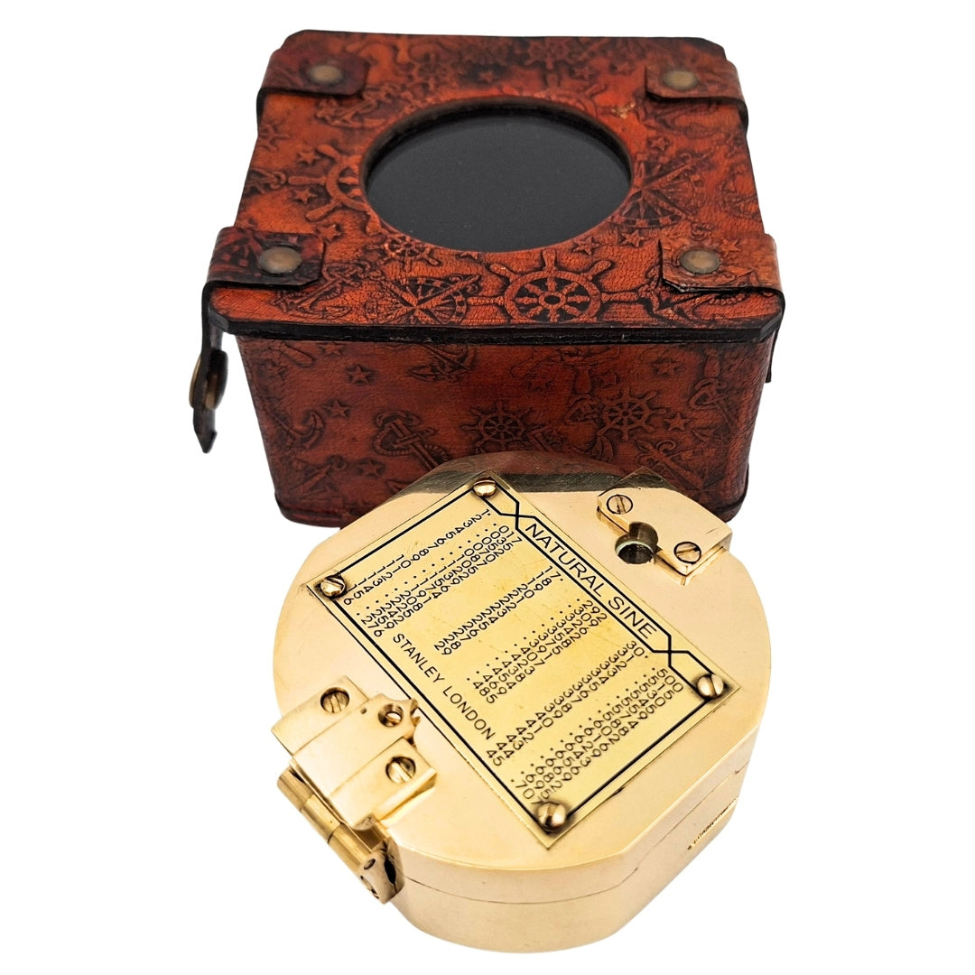 Messing Brunton Kompas i Læderetui CB5L med Mulighed for Gravering