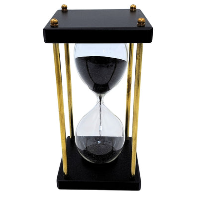 Messing- og trætimeglas 5 minutter – sort sand – elegant retrodekoration - STRS