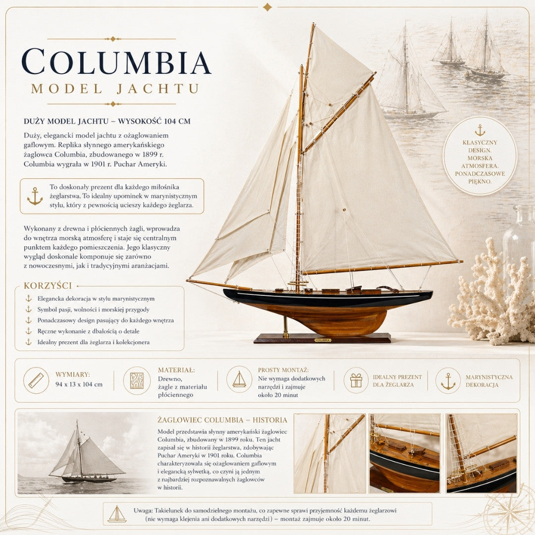 Stor model af yachten Columbia – Højde 104cm – COL