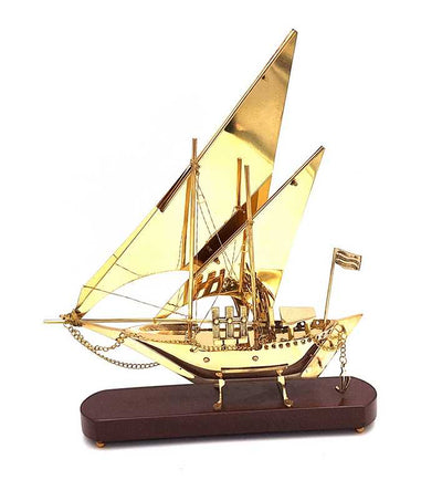 Messingskib på træfod 43cm - N-4453