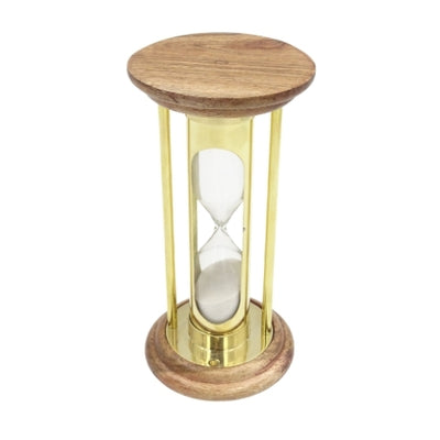 Timeglas i messing og træ 5 min retrostil - NC3031