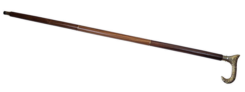 Træstok med gyldent håndtag - foldbar - elegant gave med mulighed for personlig gravering - 91,5 cm, brun med messinghåndtag  