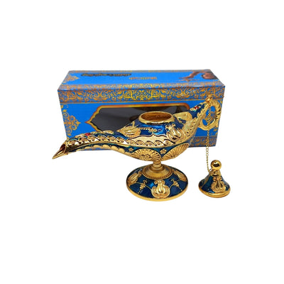 Aladdins lampe LABB med metaldekorationer i guldfarve, mørk marineblå, 22 x 7 x 11 cm