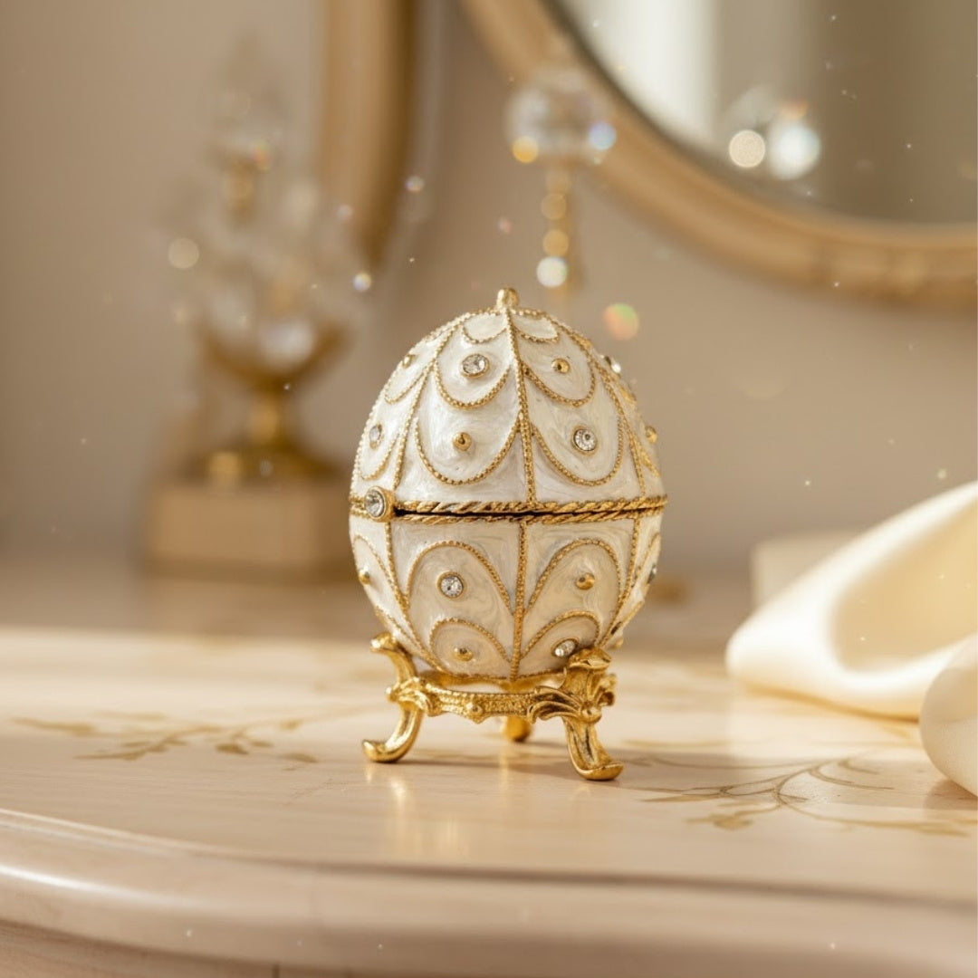 Eksklusiv metallsmykkeskrin, Fabergé-æg med krystaller - B0748-17WH