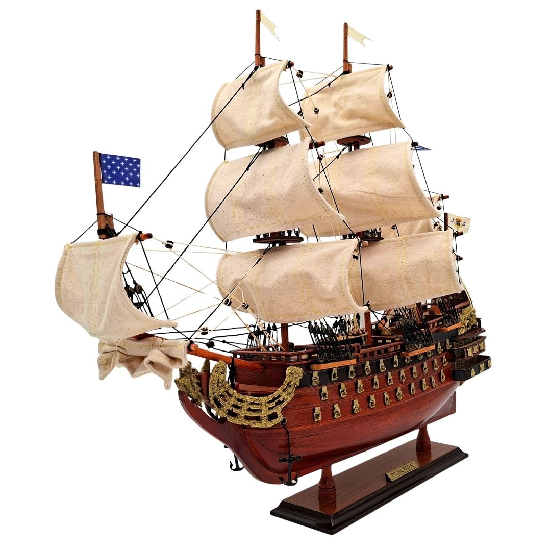 Samlet model af sejlskibet Soleil Royal 46 cm - håndlavet af eksotisk træ med mulighed for personlig gravering