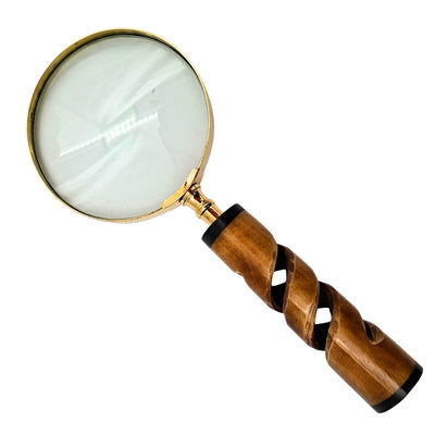 Forstørrelsesglas i messingramme med hornhåndtag NC2356 - elegant gave med mulighed for personlig gravering, 3,5x forstørrelse, længde 18,5 cm, diameter 7,5 cm  