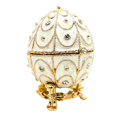 Eksklusiv metallsmykkeskrin, Fabergé-æg med krystaller - B0748-17WH