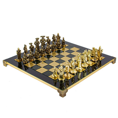 Eksklusive metalskakbrikker – Messingskakbræt 44 x 44cm – Middelalder – S12CBLU
