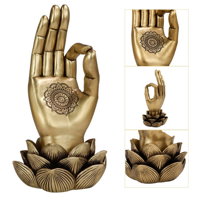 Gylden figur Buddhas hånd Mudra OM - yoga lotusblomst - 43724