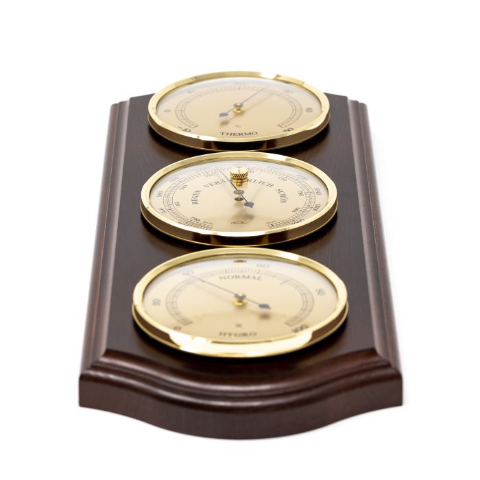Fischer vejrstation - barometer hygrometer termometer - messing træ - 9176-22