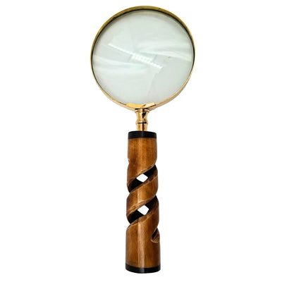 Forstørrelsesglas i messingramme med hornhåndtag NC2356 - elegant gave med mulighed for personlig gravering, 3,5x forstørrelse, længde 18,5 cm, diameter 7,5 cm  
