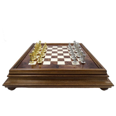 Stort eksklusivt skakspil Italfama i forgyldt metal 53x53 cm – N137