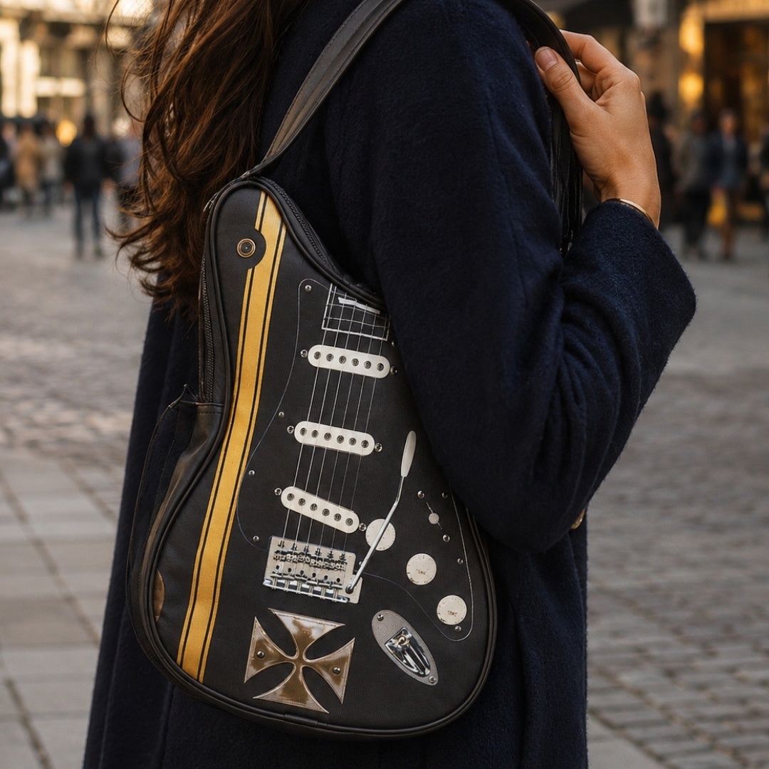 Skuldertaske formet som en guitar med malteserkors – Gave til guitarist - RBG-005