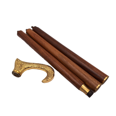 Træstok med gyldent håndtag - foldbar - elegant gave med mulighed for personlig gravering - 91,5 cm, brun med messinghåndtag  