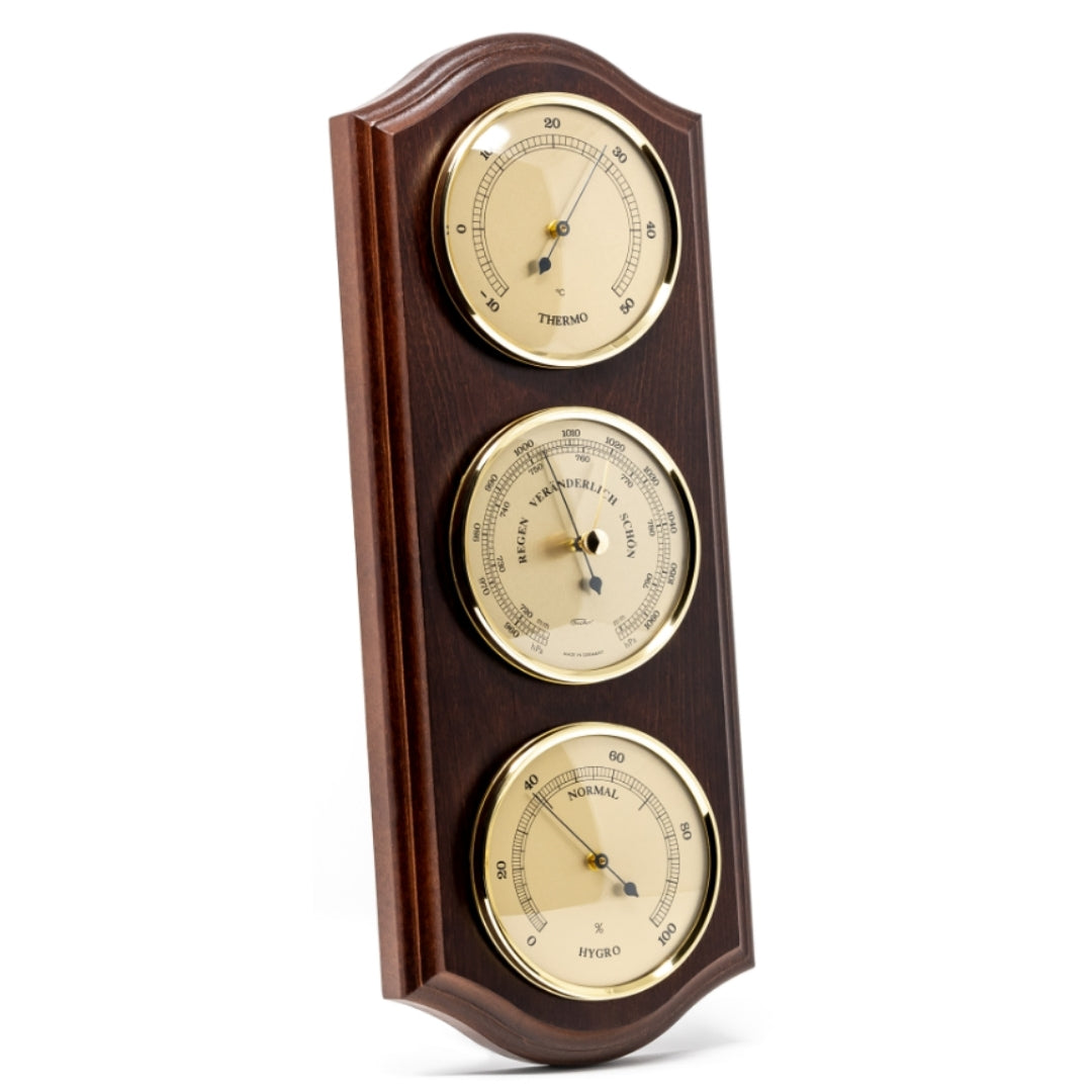 Fischer vejrstation - barometer hygrometer termometer - messing træ - 9176-22