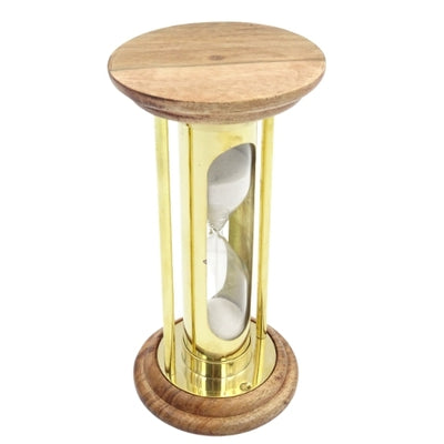 Timeglas i messing og træ 5 min retrostil - NC3031