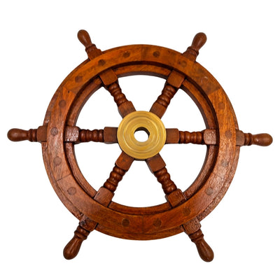 Trærorhjul med messingindsats og plads til kile - diameter 30 cm - ideel gave med mulighed for personlig gravering - maritim og retro stil  