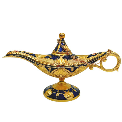 Aladdins lampe LABB med metaldekorationer i guldfarve, mørk marineblå, 22 x 7 x 11 cm