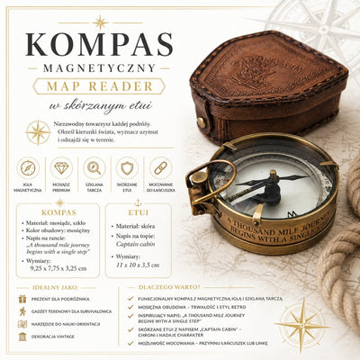 Magnetisk kompas - Map Reader i læderetui – retro-gadget - NC2929