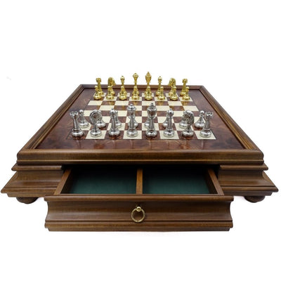 Stort eksklusivt skakspil Italfama i forgyldt metal 53x53 cm – N137