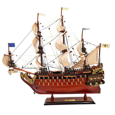Samlet model af sejlskibet Soleil Royal 46 cm - håndlavet af eksotisk træ med mulighed for personlig gravering