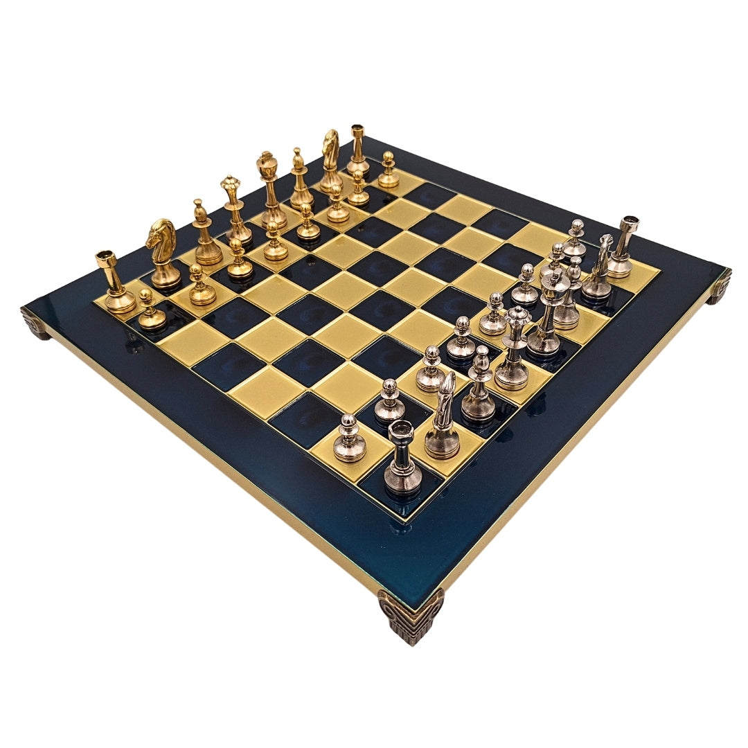 Eksklusivt, stort klassisk Staunton-metalskakspil - 36x36 cm - S34