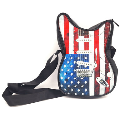 Skuldertaske formet som en guitar – amerikansk flag – Gave til musiker