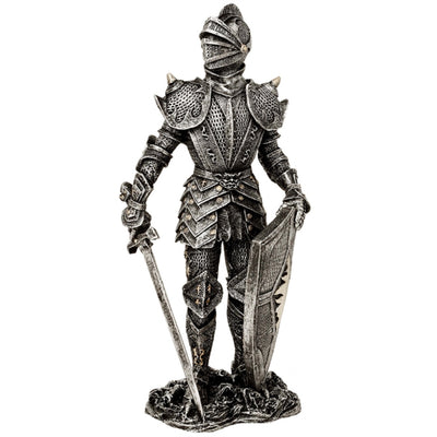 Dekorativ figur af ridder i sølvfarvet rustning, højde 30 cm - MC-23053