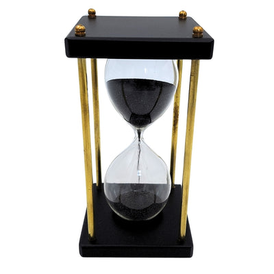 Messing- og trætimeglas 5 minutter – sort sand – elegant retrodekoration - STRS