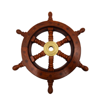 Trærorhjul med messingindsats og plads til kile - diameter 30 cm - ideel gave med mulighed for personlig gravering - maritim og retro stil  