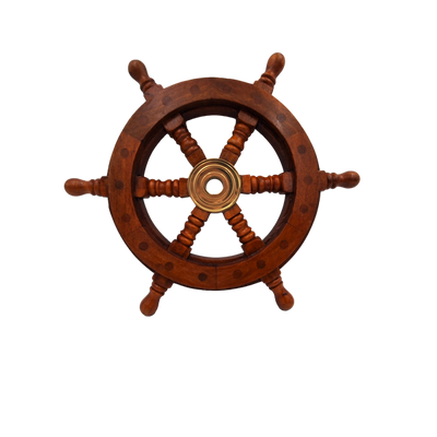 Trærorhjul med messingindsats og plads til kile - diameter 30 cm - ideel gave med mulighed for personlig gravering - maritim og retro stil  
