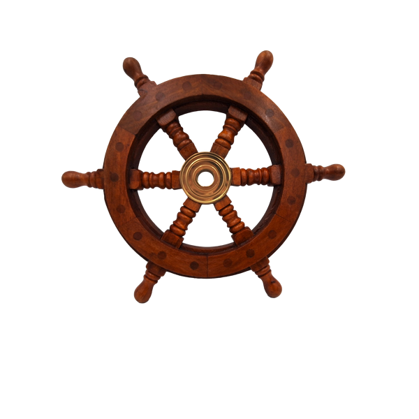Trærorhjul med messingindsats og plads til kile - diameter 30 cm - ideel gave med mulighed for personlig gravering - maritim og retro stil  