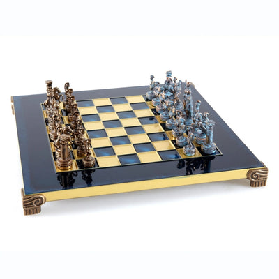 Luksuriøst messingskakspil 28 x 28 cm – eksklusiv gave - S3BBLU