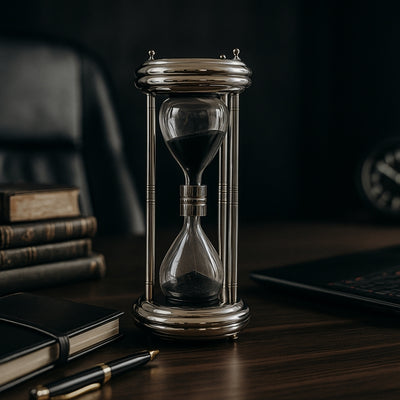 Stort sølvfarvet timeglas 10 min - Skrivebordsdekoration - MX 3015