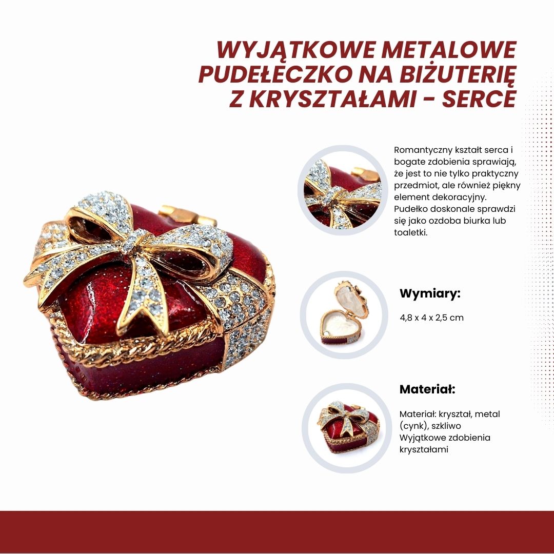 Enestående lille metalsmykkeæske med krystaller - Hjerte - B0747-00
