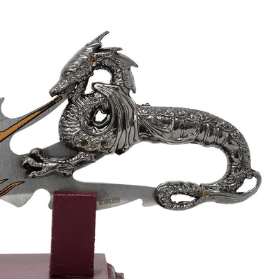 Dekorativ dolk med drage på fod 19 cm - fantasy - rustfrit stål – SW-185