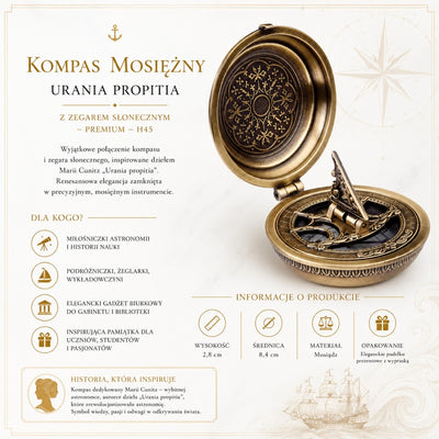 Urania Propitia messingkompas med solur - premium - H45