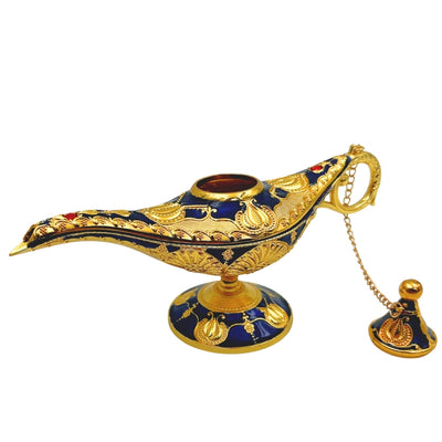 Aladdins lampe LABB med metaldekorationer i guldfarve, mørk marineblå, 22 x 7 x 11 cm