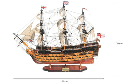 Samlet model af sejlskibet HMS Victory 80cm med mulighed for personlig gravering - eksklusiv dekoration som gave, håndlavet af eksotisk træ, høj kvalitet og sans for detaljer