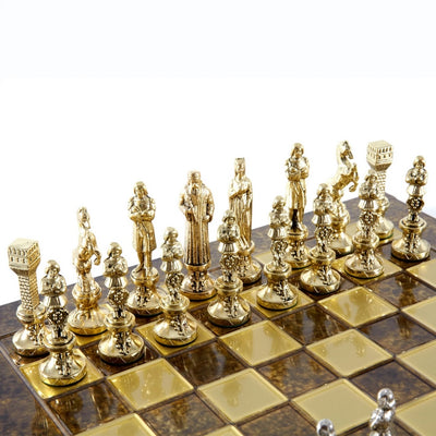 Stort eksklusivt skakspil – 36x36 cm – guld-sølv - Renæssance S9BRGS