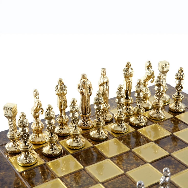 Stort eksklusivt skakspil – 36x36 cm – guld-sølv - Renæssance S9BRGS