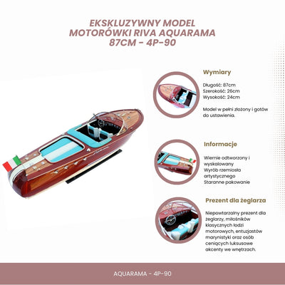 Eksklusiv model af Reeva Aquarama motorbåd 87cm - stor træmodel af klassisk italiensk motorbåd – 4P-90
