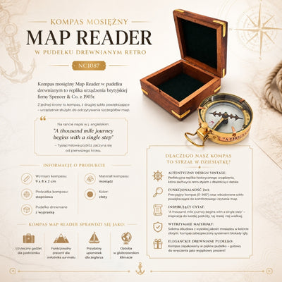 Messingkompas Map Reader i retro trææske - NC1087