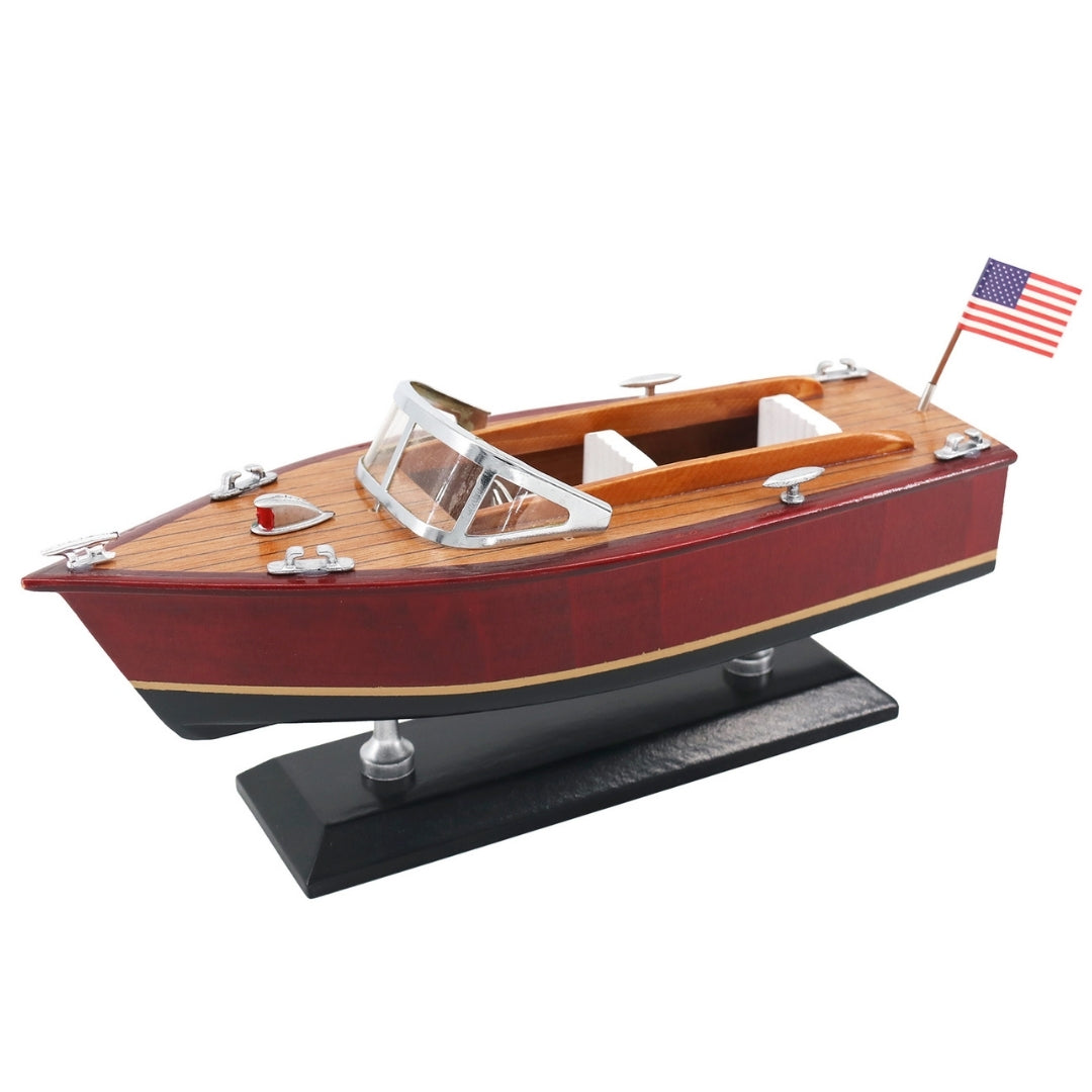 Model af træmotorbåd – klassisk motorbåd 26cm – kontordekoration – MOT04ML