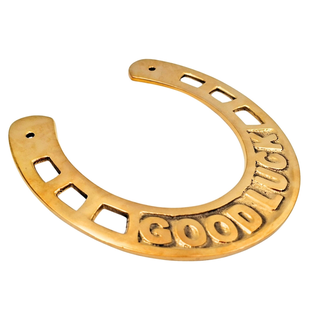 Messing hestesko 15 cm med mulighed for gravering - elegant held- og lykke gave  